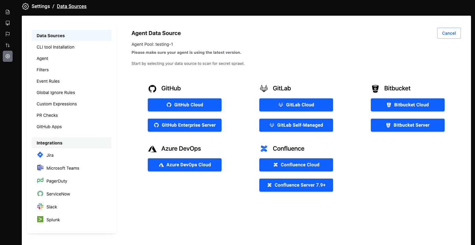 Select a data source to scan