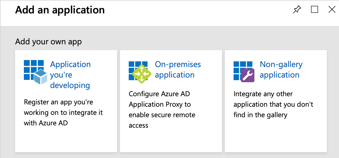 Screenshot: AAD's "Add Application" page