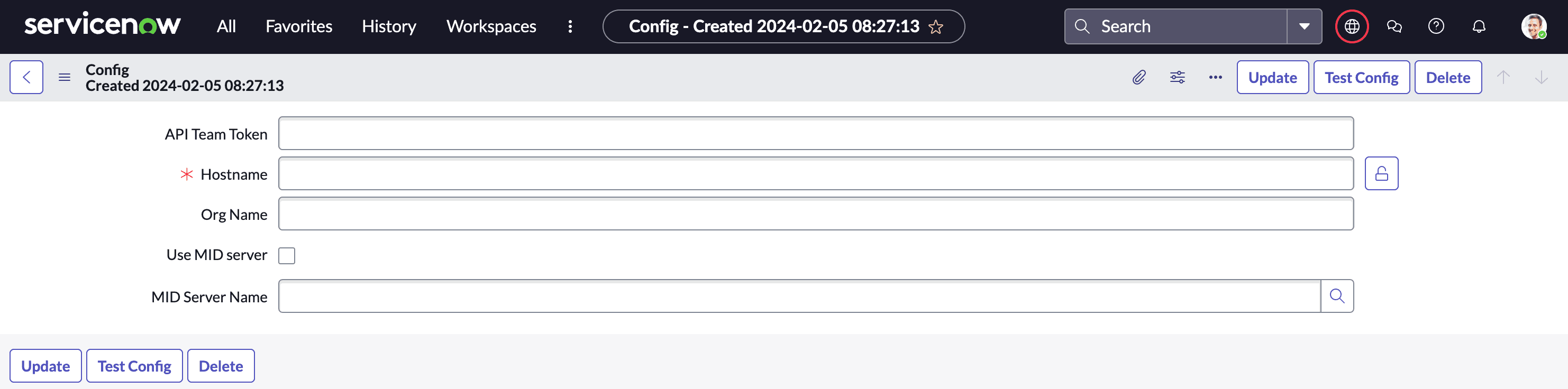 Screenshot: ServiceNow Terraform Config