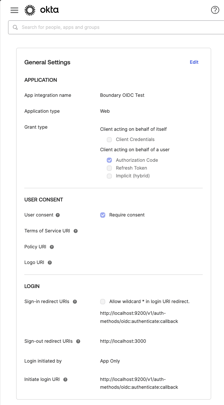 Okta Application Settings