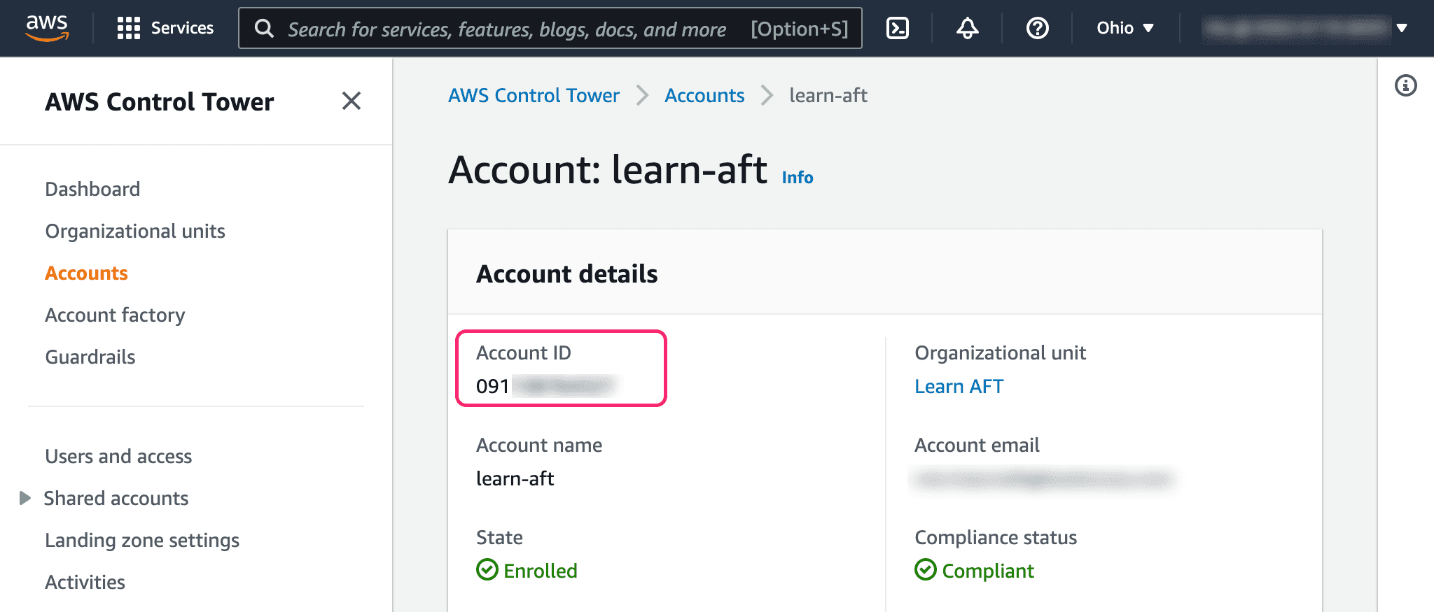 Identify AFT management account id