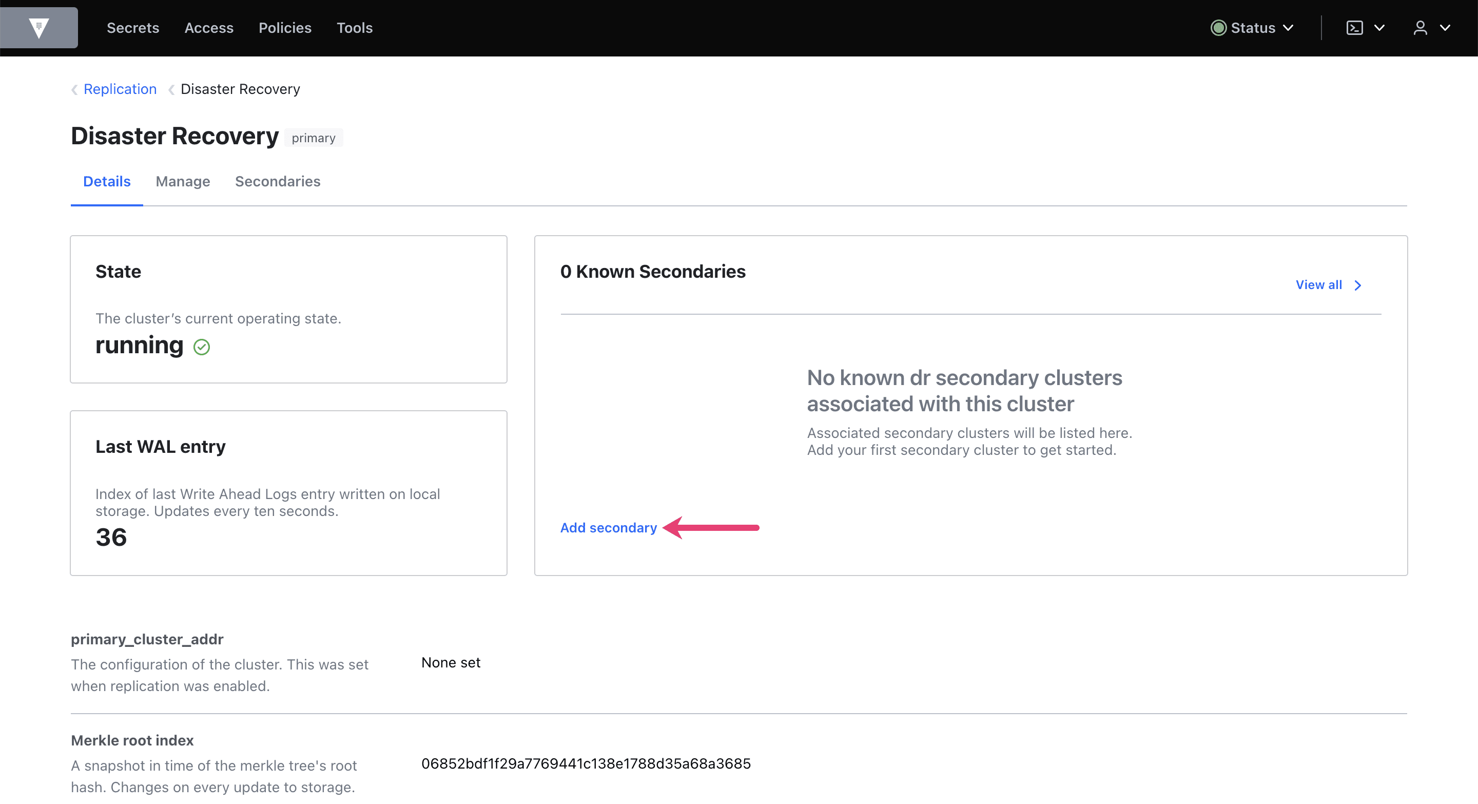 Adding a secondary from the DR primary